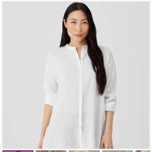 Eileen Fisher Tops - EILEEN FISHER mandarin collar white organic linen long sleeve blouse size medium